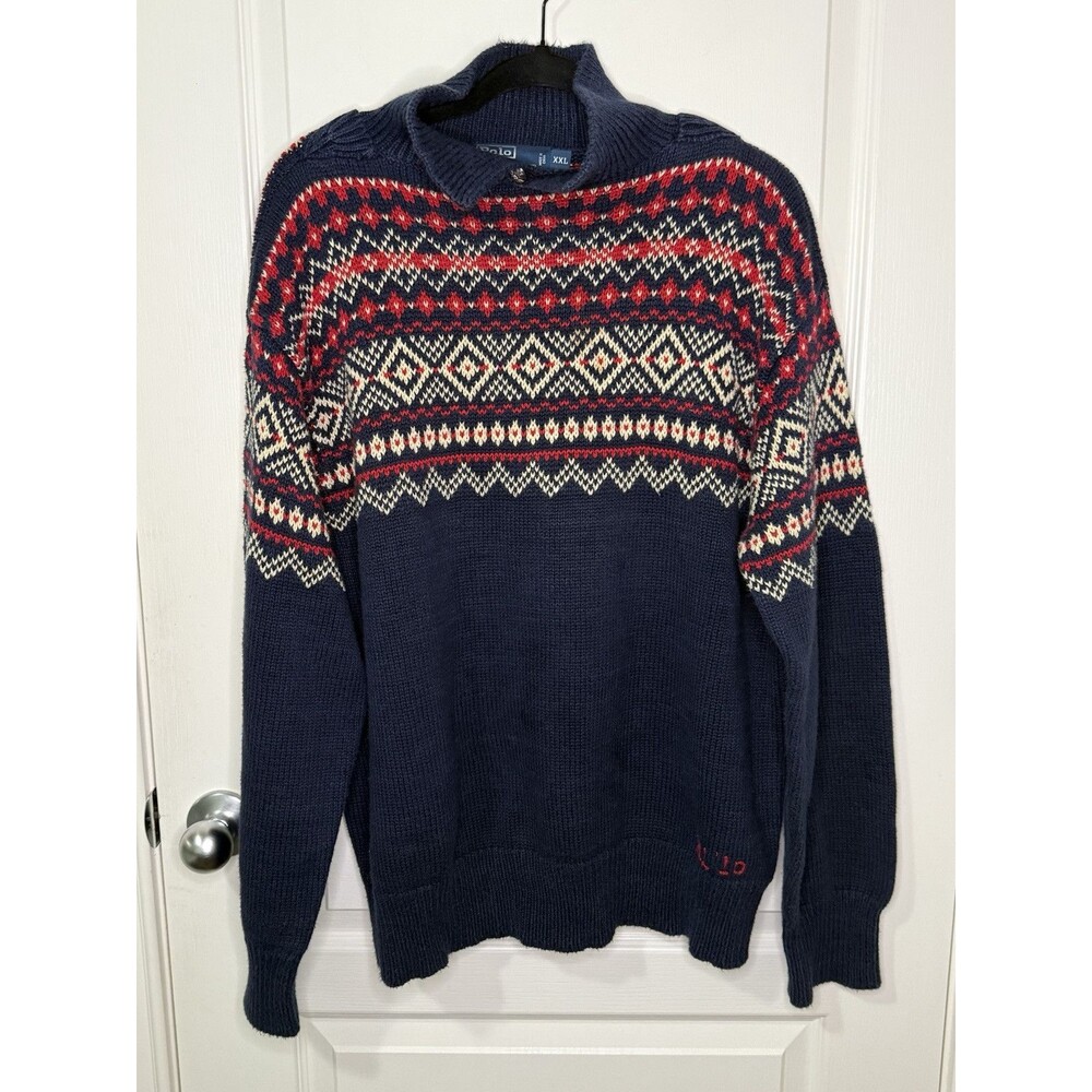 Polo Ralph Lauren Linen Silk Wool Blend Ski Knit Sweater Sz XXL Fair Isle RARE
